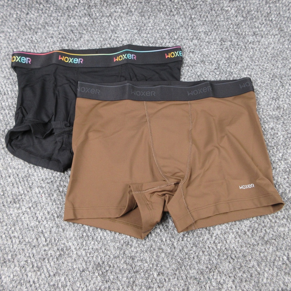 Woxer Boxer Briefs Womens M Brown Black Star Flex Microfiber Tagless 2 Pack NWOT